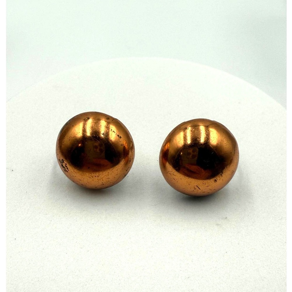 Vintage‎ Copper Tone Dome Screw Back Earrings Mid Century Modern Button Style